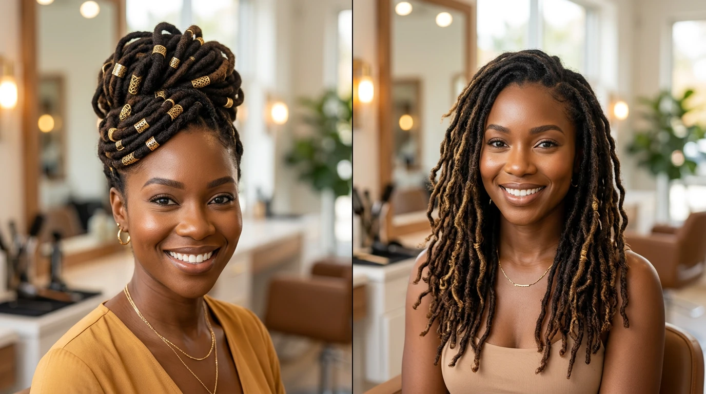 Femme souriante portant des locks naturelles bien entretenues et définies